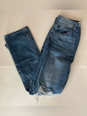 KanCan Blue Medium Wash Distressed Straight Leg High Rise Jeans